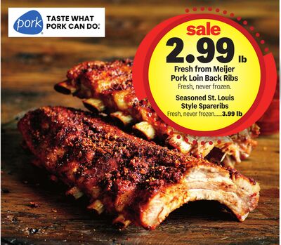 Fresh from Meijer Pork Loin Back Ribs or Seasoned St. Louis Style Spareribs