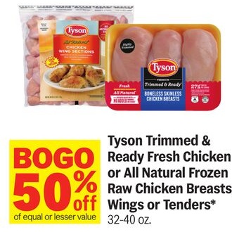 Tyson Trimmed & Ready Fresh Chicken or All Natural Frozen Raw Chicken Breasts, Wings or Tenders*