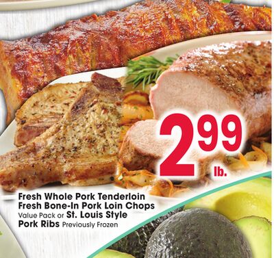 Fresh Whole Pork Tenderloin Fresh Bone-In Pork Loin Chops Value Pack or St. Louis Style Pork Ribs Previously Frozen