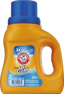 Arm & Hammer detergent 27.5-28 oz, scent booster 15 oz, power paks 14 ct., OXI Clean pre-treat spray 21.5 oz or gel 6.2 oz.