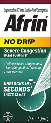 Afrin adult allergy, cold nasal sprays 0.5-1 oz, 2 pk. or Saline Daily Care 4.5 oz.