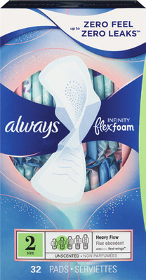 ANY Always Radiant, Infinity, Pure Cotton pads, ZZZ period underwear, liners or L feminine care.