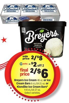Breyers Ice Cream, 48 oz. or Ice Cream Bars 6 oz. 18-21 pk., or Klondike Ice Cream Bars®