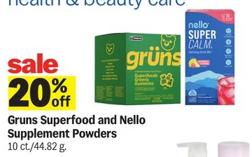 Gruns Superfood and Nello Supplement Powders