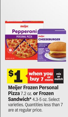 Meijer Frozen Personal Pizza 7.2 oz. or Frozen Sandwich* 4.3-5 oz.