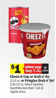 Cheez-It Cup or Grab n' Go 2.2-3 oz. or Pringles Grab n' Go* 2.36-2.5 oz.