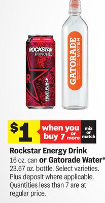 Rockstar Energy Drink 16 oz. can or Gatorade Water* 23.67 oz. bottle