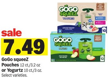 GoGo squeeZ Pouches 12 ct./3.2 oz or Yogurtz 10 ct./3 oz.