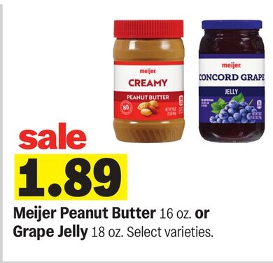 Meijer Peanut Butter or Grape Jelly