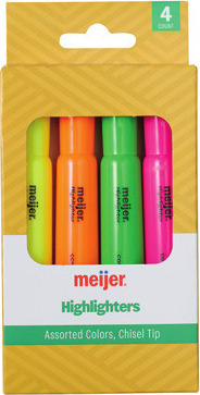 Meijer 4 Ct. Chisel Tip Highlighters*