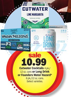 Cutwater Cocktails 4 pk./12 oz. cans or Long Drink or Founders Water Hazard* 6 pk./12 oz. cans.