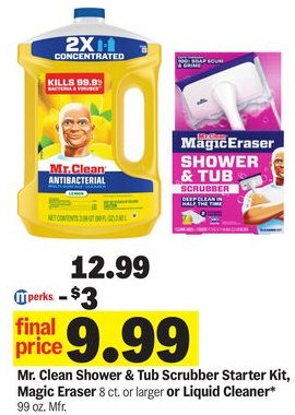 Mr. Clean Shower & Tub Scrubber Starter Kit, Magic Eraser 8 ct. or larger or Liquid Cleaner* 99 oz.