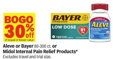 Aleve or Bayer 80-300 ct. or Midol Internal Pain Relief Products*