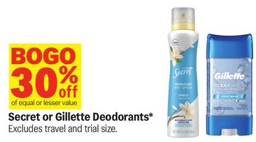 Secret or Gillette Deodorants*