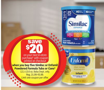 Similac or Enfamil Powdered Formula Tubs or Cans*