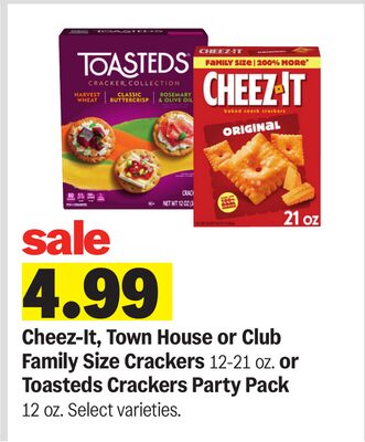 Cheez-It, Town House or Club Family Size Crackers 12-21 oz. or Toasteds Crackers Party Pack 12 oz.