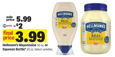 Hellmann's Mayonnaise 30 oz. or Squeeze Bottle* 20 oz.
