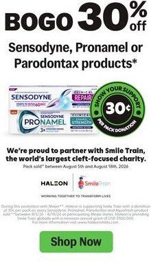 BOGO 30% off Sensodyne, Pronamel or Parodontax products*