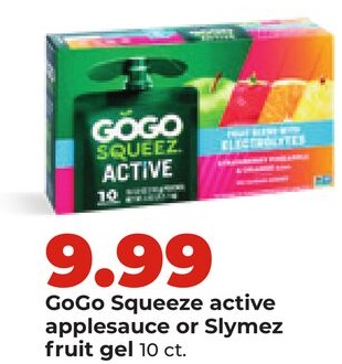 GoGo Squeeze active applesauce or Slymez fruit gel