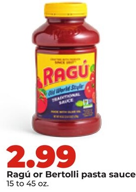 Ragú or Bertolli pasta sauce
