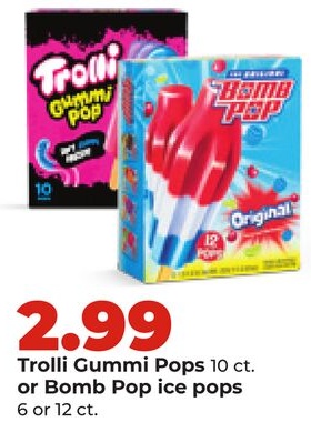 Trolli Gummi Pops 10 ct. or Bomb Pop ice pops 6 or 12 ct.