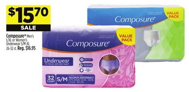 Composure® Men's L/XL or Women's S/M Underwear