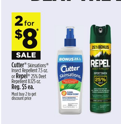 Cutter® Skinsations® Insect Repellent 7.5 oz. or Repel® 25% Deet Repellent 8.125 oz.