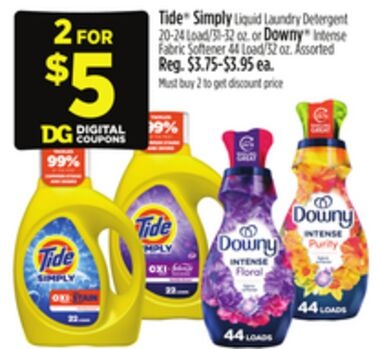 Tide® Simply Liquid Laundry Detergent or Downy® Intense Fabric Softener