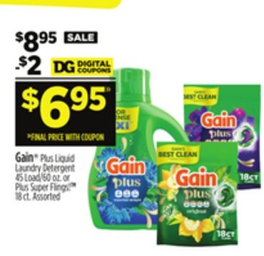 Gain® Plus Liquid Laundry Detergent or Plus Super Flings!TM