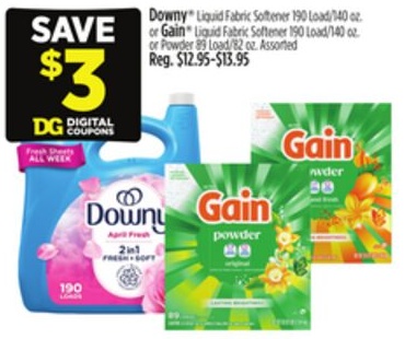 Downy® Liquid Fabric Softener 190 Load/140 oz. or Gain® Liquid Fabric Softener 190 Load/140 oz. or Powder 89 Load/82 oz.