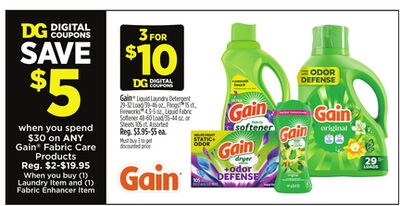 Gain® Liquid Laundry Detergent 29-32 Load/39-46 oz., Flings!TM 15 ct., FireworksTM 4.3-5 oz., Liquid Fabric Softener 48-60 Load/35-44 oz. or Sheets 105 ct.