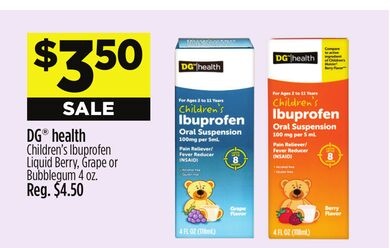 DG® health Children's Ibuprofen Liquid Berry, Grape or Bubblegum