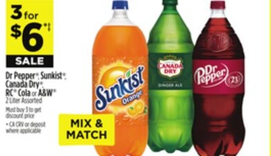 Dr Pepper, Sunkist, Canada Dry, RC Cola or A&W
