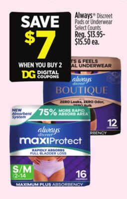 Always® Discreet Pads or Underwear