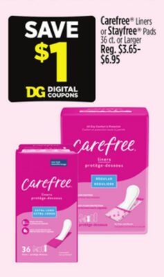 Carefree® Liners or Stayfree® Pads
