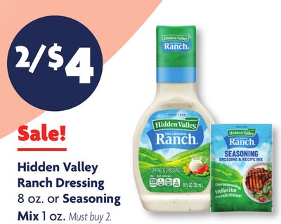Hidden Valley Ranch Dressing 8 oz. or Seasoning Mix 1 oz.