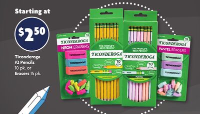 Ticonderoga #2 Pencils 10 pk. or Erasers 15 pk.