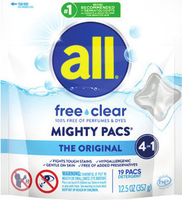 all Free Clear Liquid 30 oz. or Mighty Pacs 19 ct.