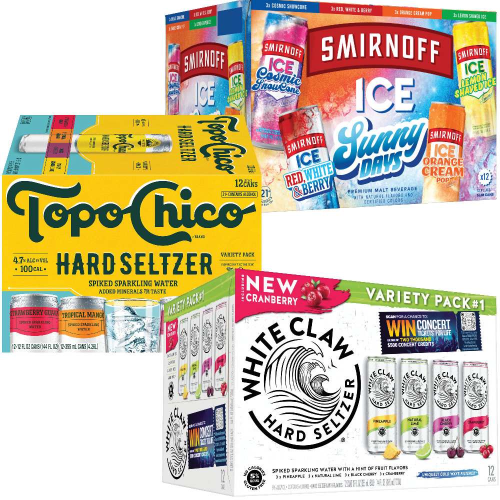 White Claw, Topo Chico or Smirnoff
