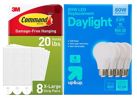 Command damage-free hanging strips &up&up Led lightbulbs