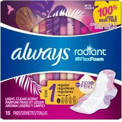Always Radiant Pads, Size 1, Regular Absorbency, Scented, 15 Count