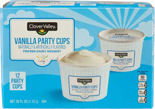 Clover Valley Frozen Dairy Dessert, Vanilla Party Cups, 12 ct