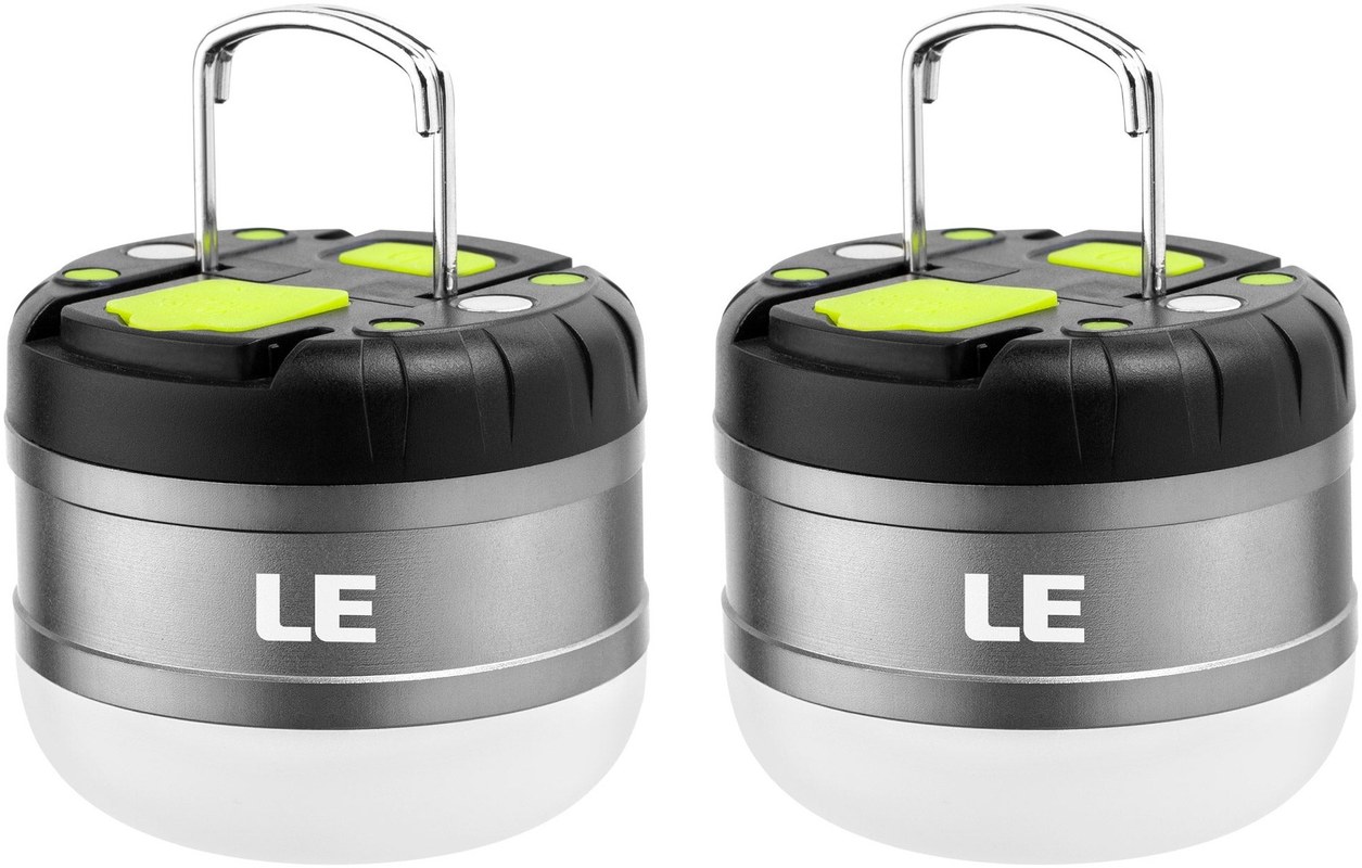Lepro LED Rechargeable Camping Lantern With Hook, 2-pack
