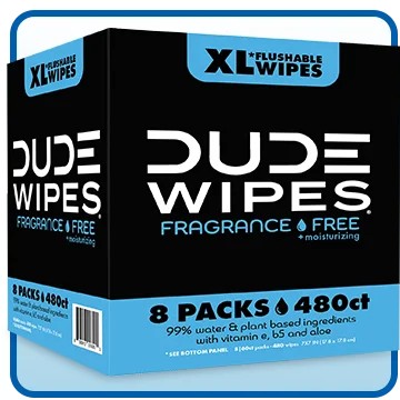 DUDE Wipes Fragrance-Free + Moisturizing XL Flushable Wipes, 480 Wipes