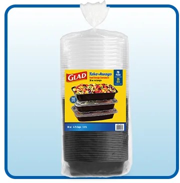 Glad Take-Aways Food Storage Containers with Lids, 38 oz Rectangle, 35-Sets