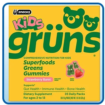 Kids Grüns Superfood Greens Strawberry Burst Flavored Gummies, 35 Daily Packs