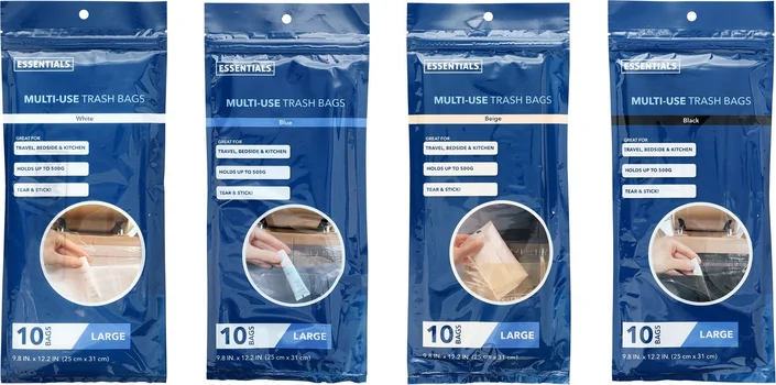 Essentials Multi-Use Trash Bags, Assorted Colors, 10-pc Pack.