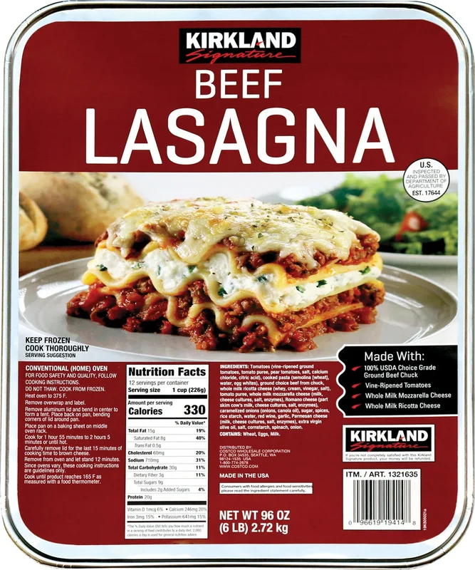 Kirkland Signature Beef Lasagna, 6 lbs