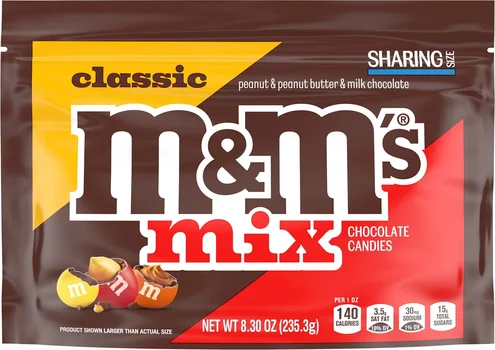 M&M'S Classic Mix of Peanut, Peanut Butter & Milk Chocolate Candy, Sharing Size, 8.3 oz Bag