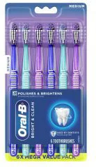 Oral B Bright & Clean Manual Toothbrush, Medium - 6 ct